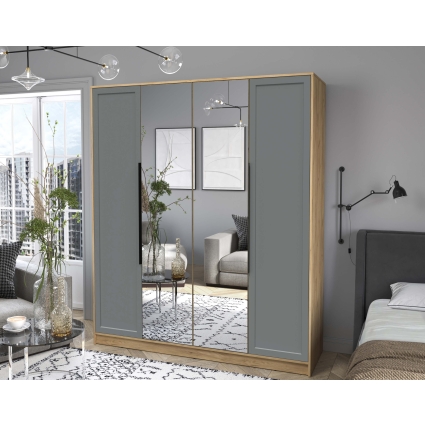 Шкаф распашной Тренд КТ-Ш4 (з) (Дуб золотой ЛДСП/ Серый ЛМДФ) Ш1800 В2128 Г547